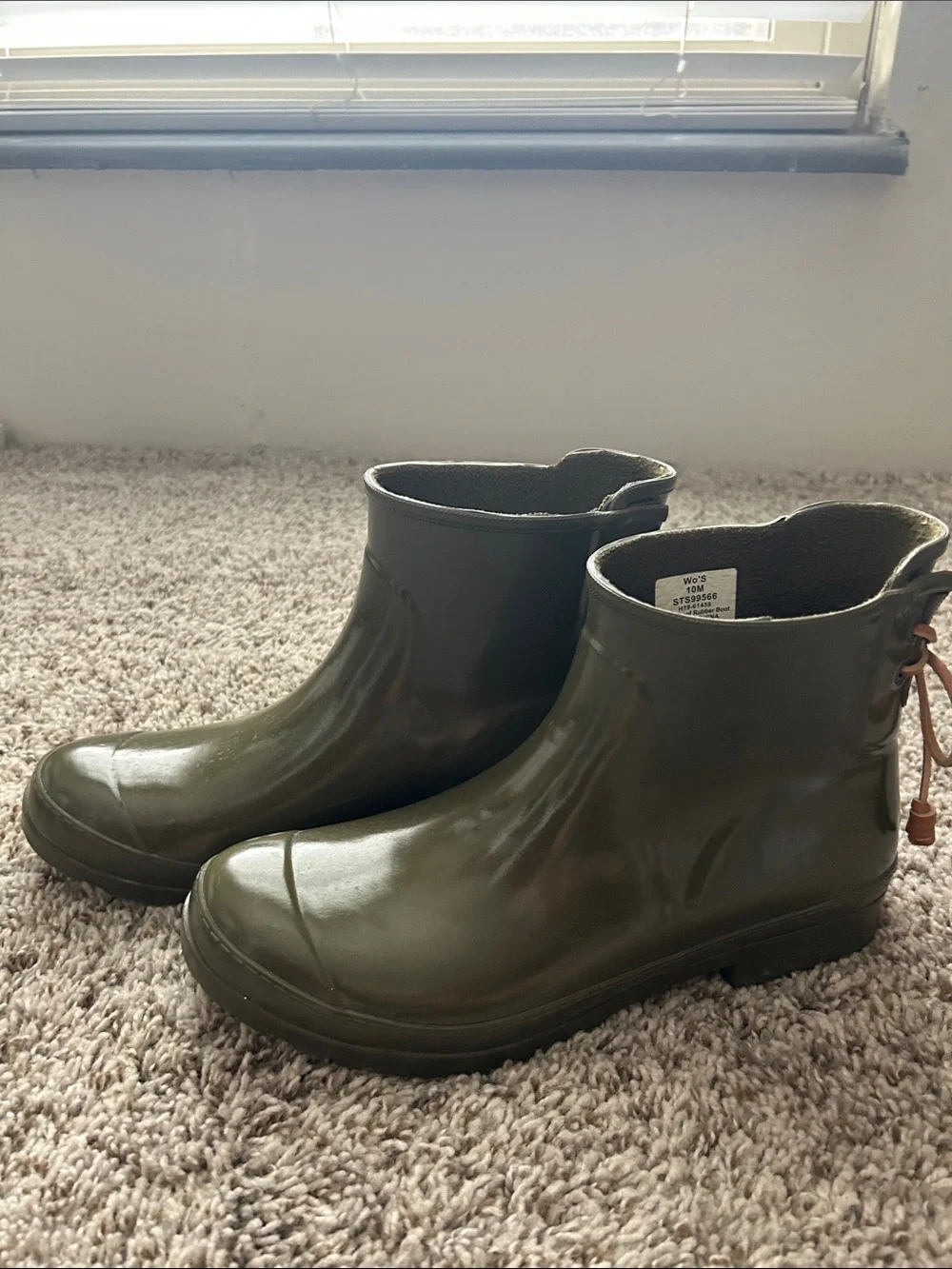 Sperry Olive Green Rain Boots with Brown Laces